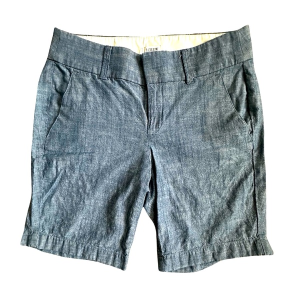 J. Crew Pants - J. Crew Chambray Bermuda Shorts Flat Front Blue Women Size 0.